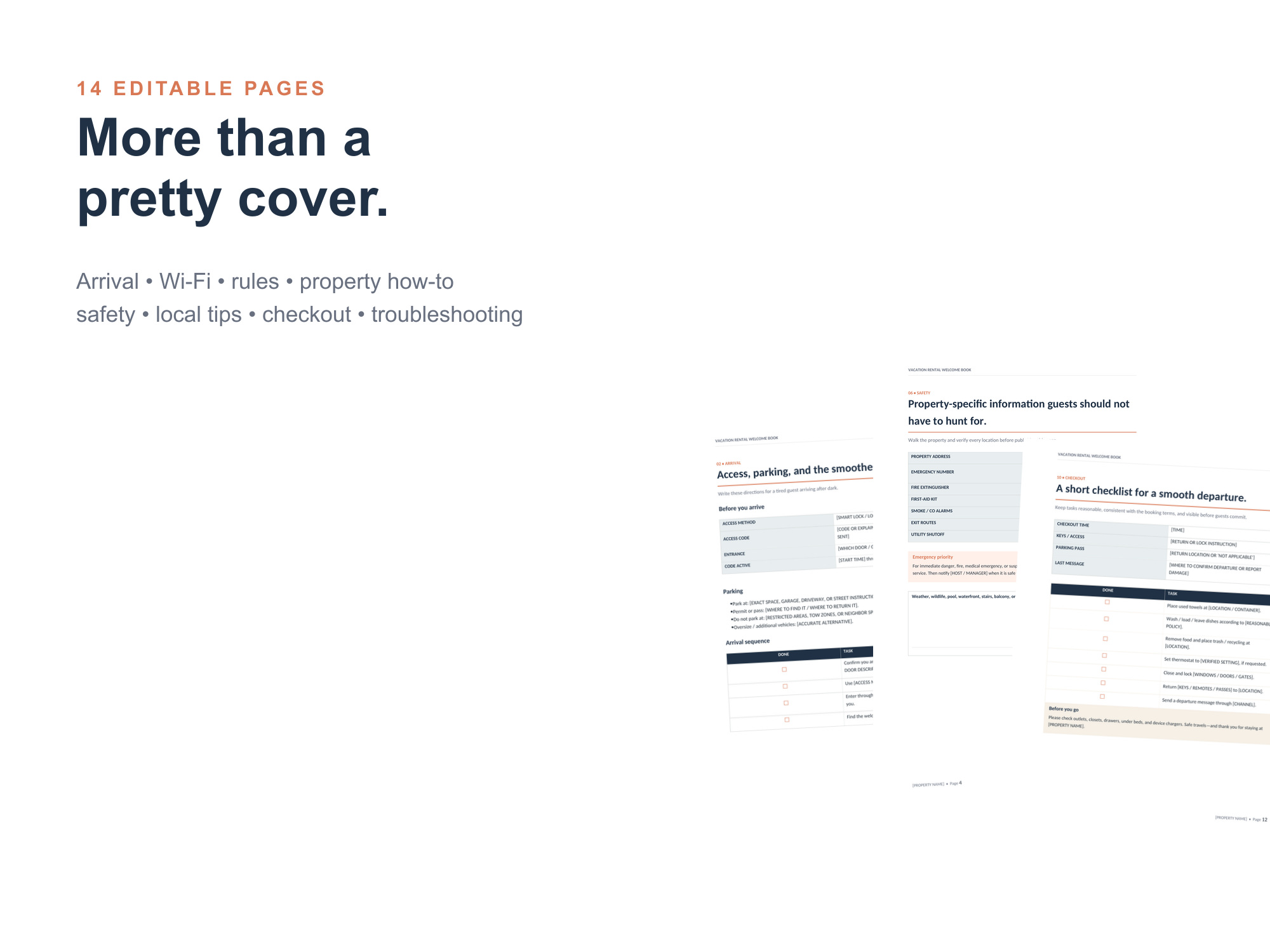 Fourteen editable vacation-rental guide pages